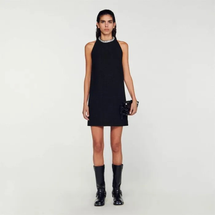 Dresses Women SANDRO Dress With Jewelry Collar Black