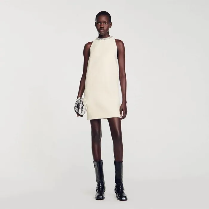 Dresses Women SANDRO Dress With Jewelry Collar Ecru