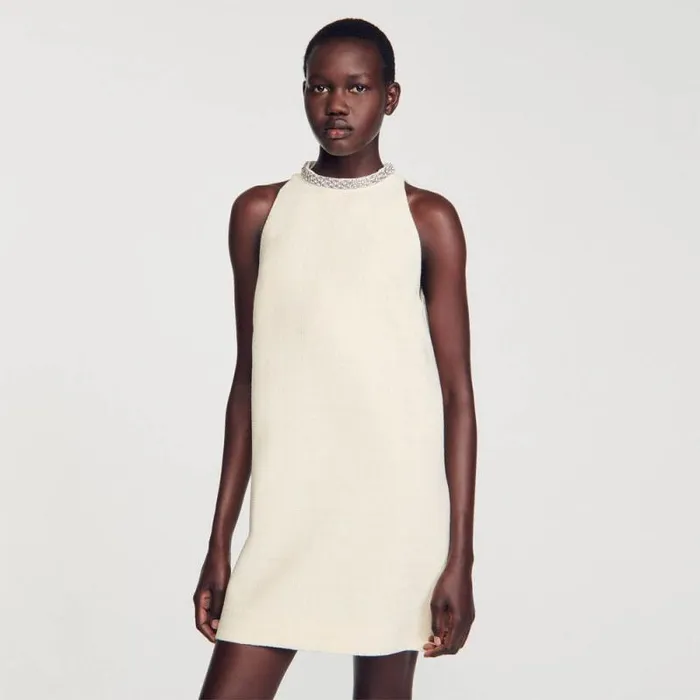 Dresses Women SANDRO Dress With Jewelry Collar Ecru