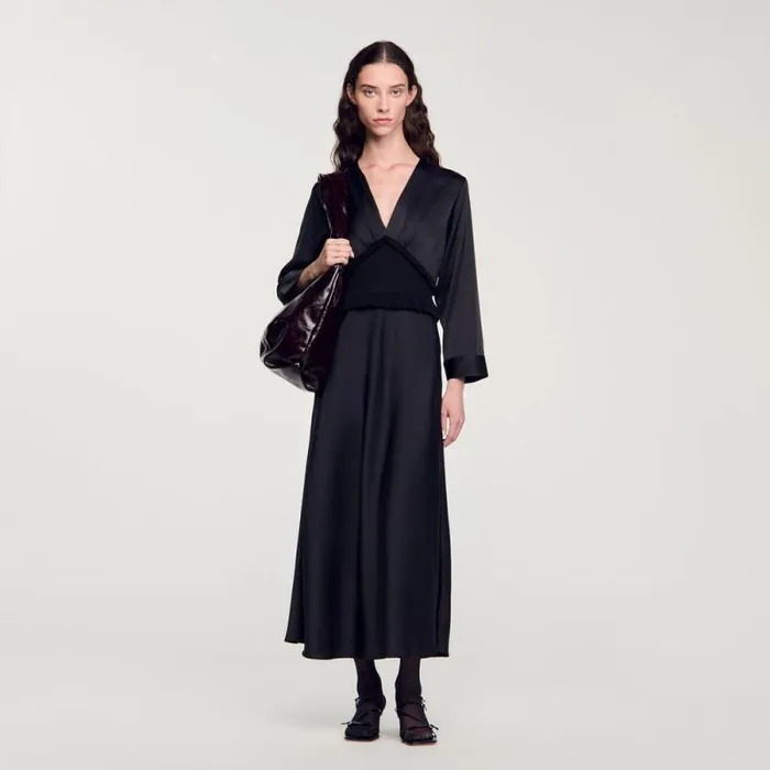 Dresses Women SANDRO Long Satineffect Dress Black