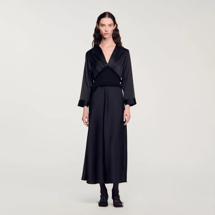Dresses Women SANDRO Long Satineffect Dress Black