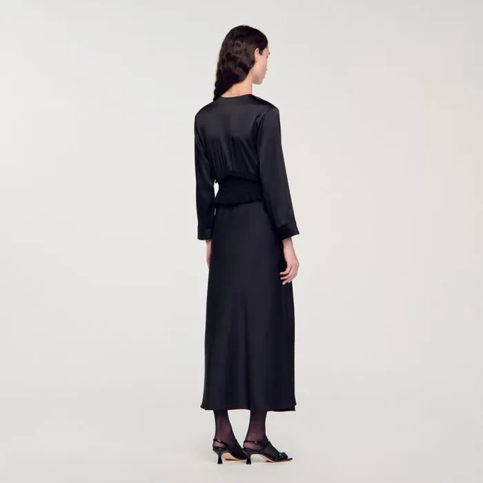 Dresses Women SANDRO Long Satineffect Dress Black