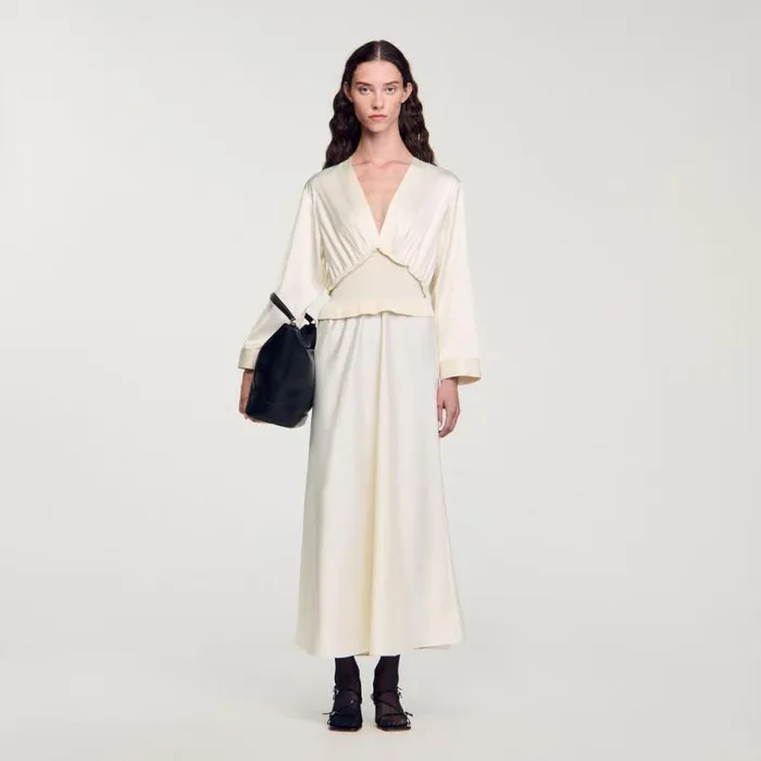 Dresses Women SANDRO Long Satineffect Dress Ecru