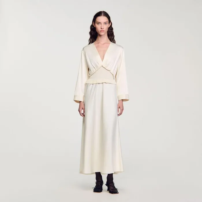 Dresses Women SANDRO Long Satineffect Dress Ecru