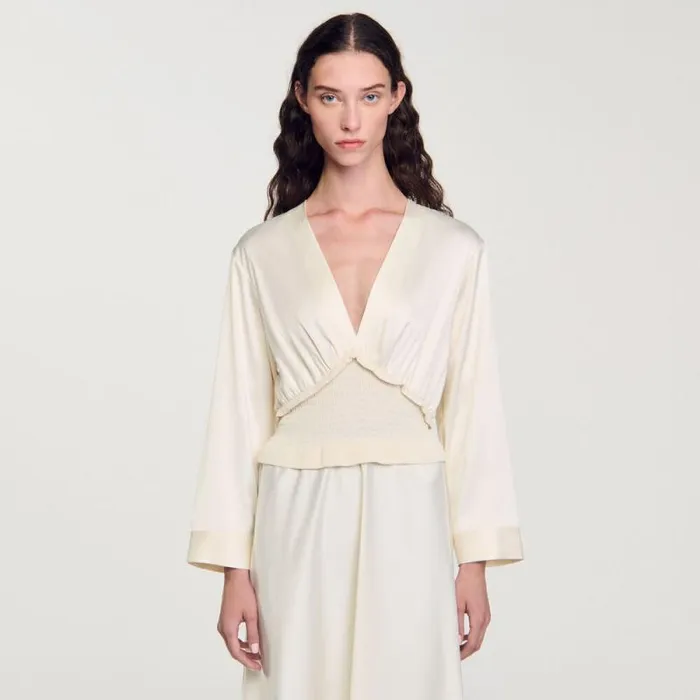 Dresses Women SANDRO Long Satineffect Dress Ecru