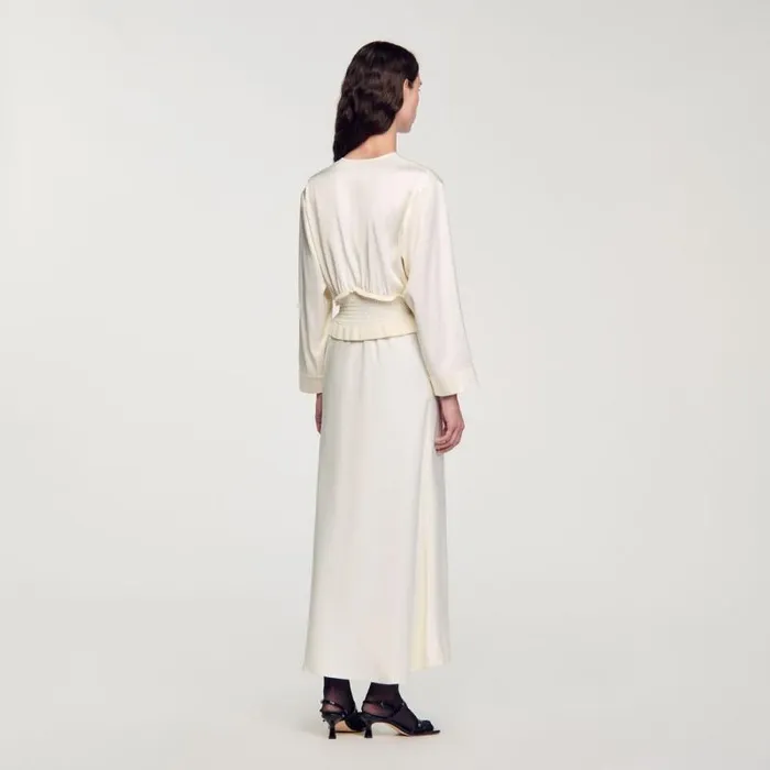 Dresses Women SANDRO Long Satineffect Dress Ecru