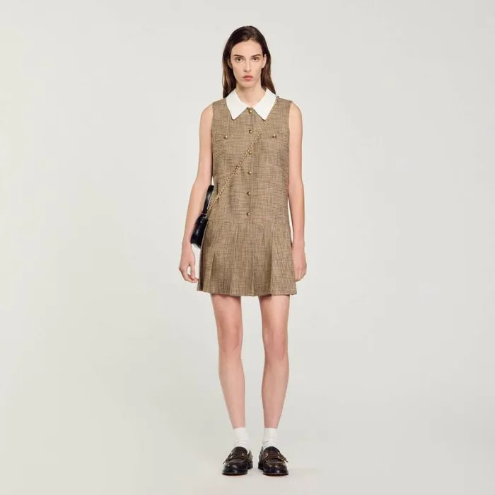 Dresses Women SANDRO Short Micro Houndstooth Dress Brown