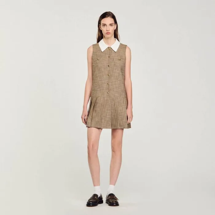 Dresses Women SANDRO Short Micro Houndstooth Dress Brown