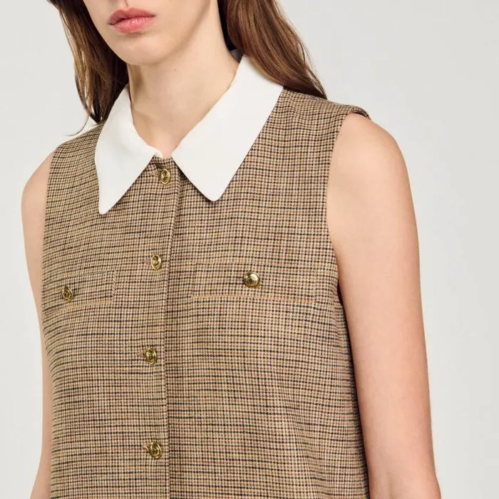 Dresses Women SANDRO Short Micro Houndstooth Dress Brown