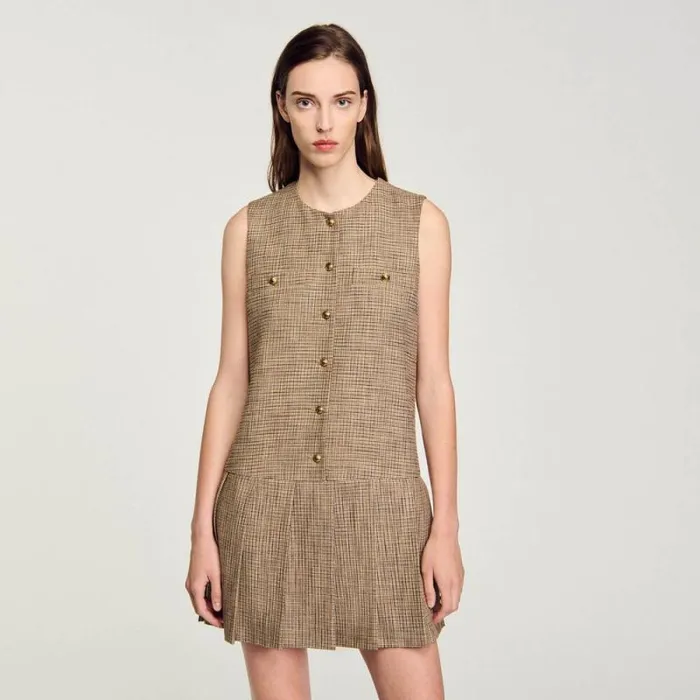 Dresses Women SANDRO Short Micro Houndstooth Dress Brown