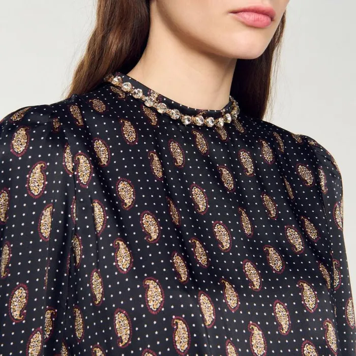 Dresses Women SANDRO Short Print Dress Mustard Burgundy