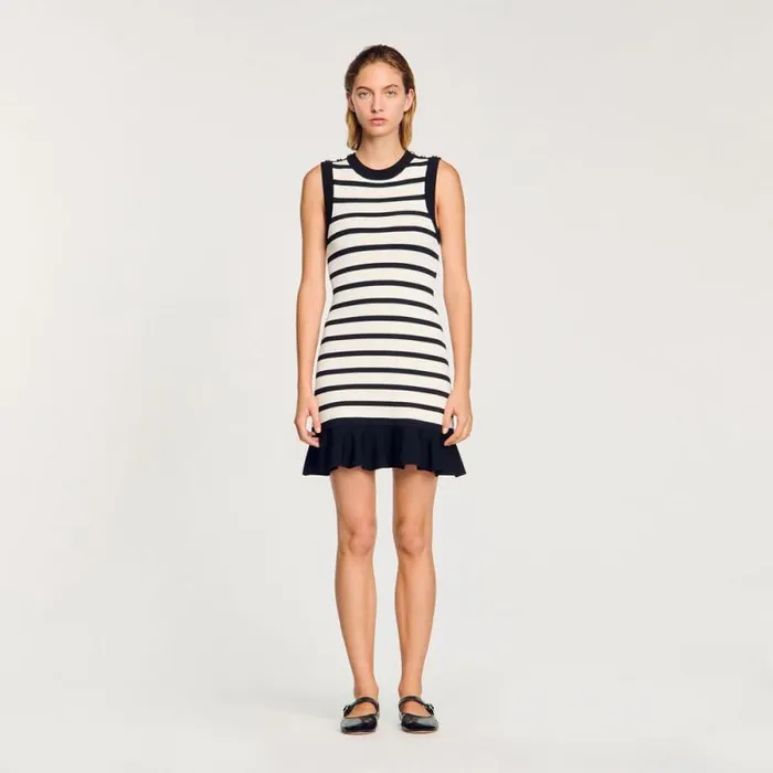 Dresses Women SANDRO Striped Knit Short Dress Ecru Black