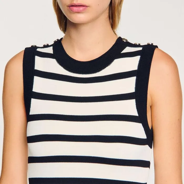 Dresses Women SANDRO Striped Knit Short Dress Ecru Black