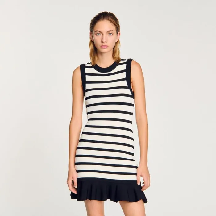 Dresses Women SANDRO Striped Knit Short Dress Ecru Black