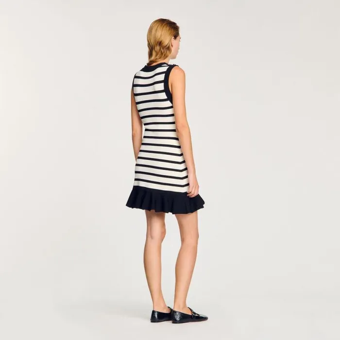 Dresses Women SANDRO Striped Knit Short Dress Ecru Black