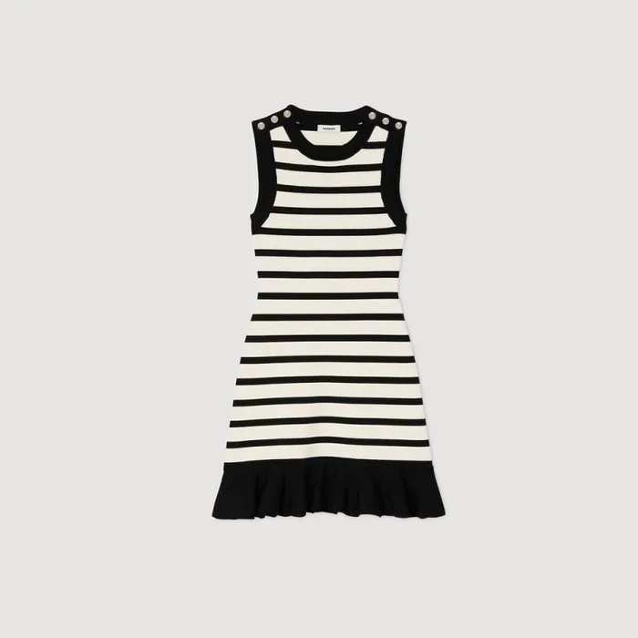 Dresses Women SANDRO Striped Knit Short Dress Ecru Black