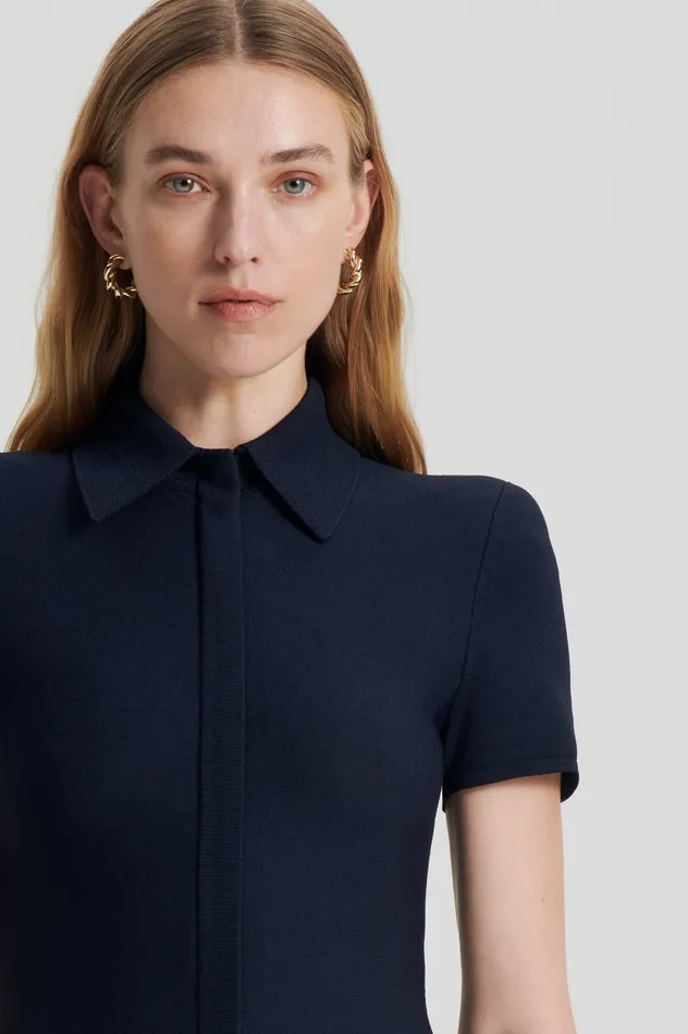 Dresses Women Scanlan Theodore CREPE KNIT ZIP SHIRT DRESS NAVY