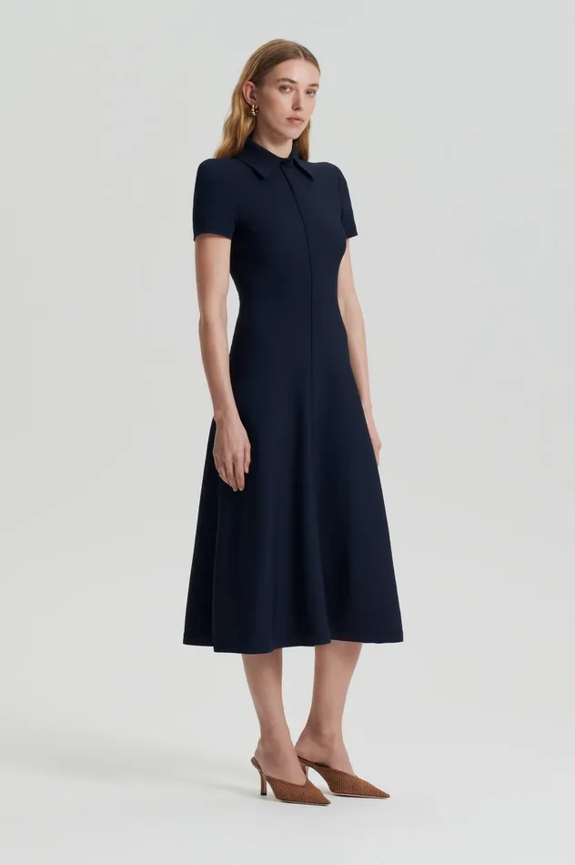 Dresses Women Scanlan Theodore CREPE KNIT ZIP SHIRT DRESS NAVY