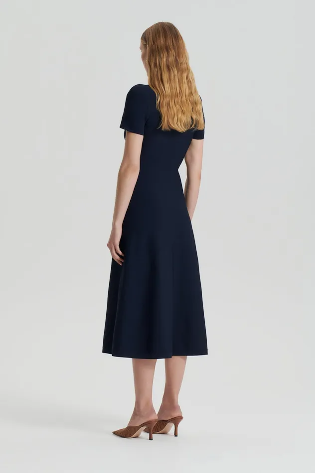 Dresses Women Scanlan Theodore CREPE KNIT ZIP SHIRT DRESS NAVY