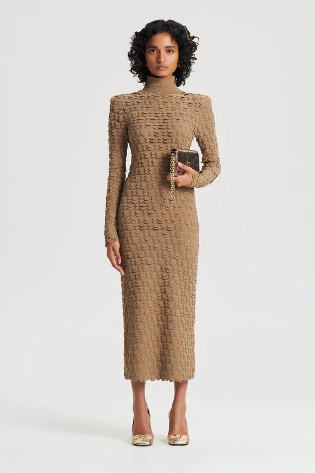 Dresses Women Scanlan Theodore SPARKLE SCALLOP POLO DRESS BRONZE