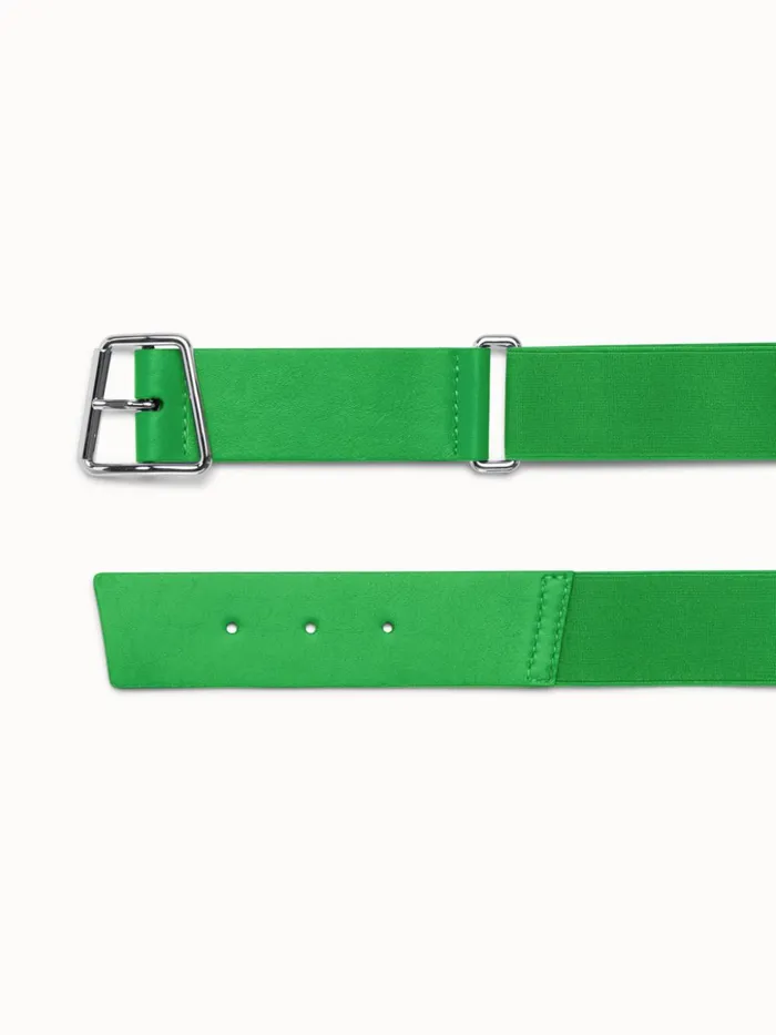 Elastic Belt With Leather Closure And Trapezoid Buckle Leaf Women Akris Belts