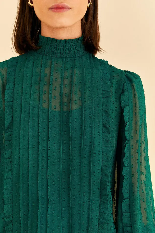 Emerald Ruffle Long Sleeve Blouse Women Farm Rio Blouses