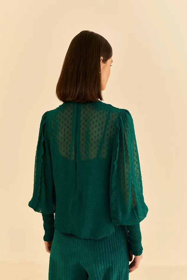 Emerald Ruffle Long Sleeve Blouse Women Farm Rio Blouses