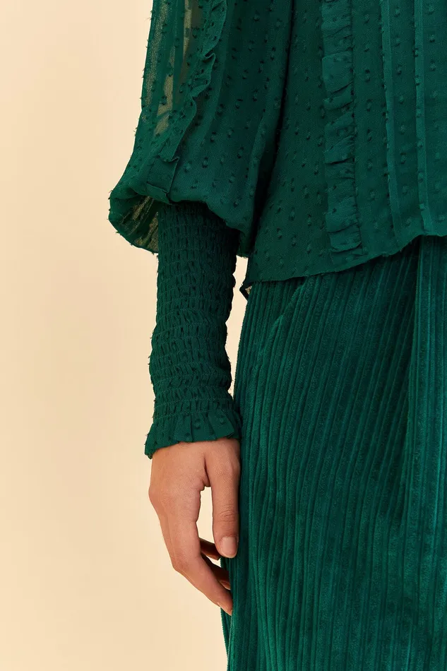 Emerald Ruffle Long Sleeve Blouse Women Farm Rio Blouses
