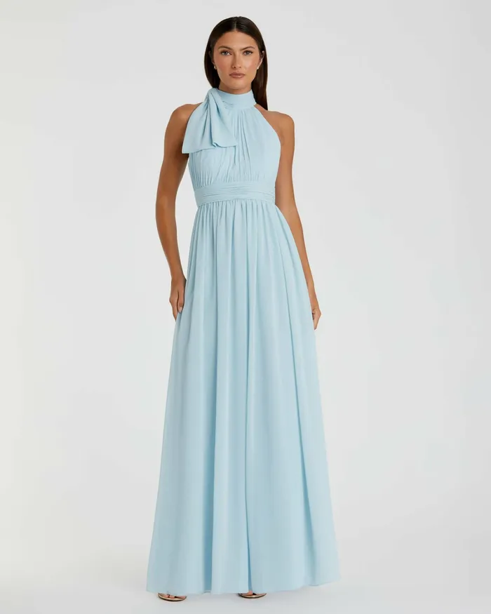 Evening Gowns High Neck Chiffon Gown Powder Blue Mac Duggal Women