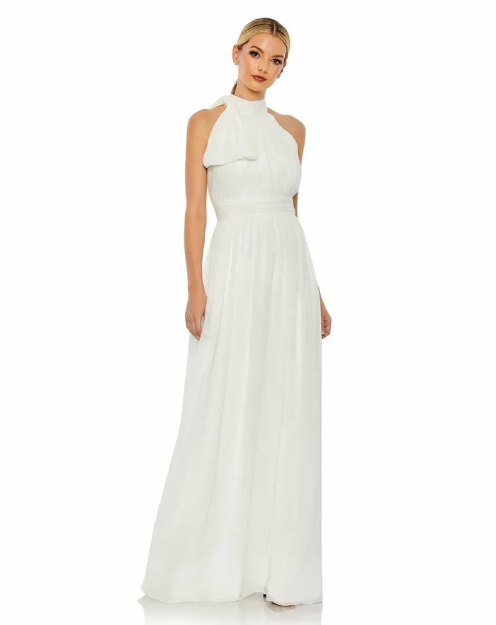 Evening Gowns High Neck Chiffon Gown Powder Blue Mac Duggal Women