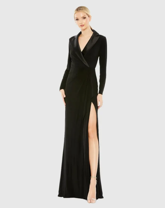 Evening Gowns Long Sleeve Faux Tuxedo Gown Black 8211 Mac Duggal Women