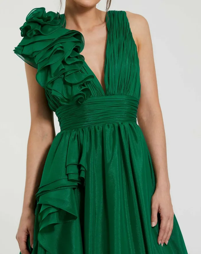 Evening Gowns Mac Duggal Women Ruffle Detailed Evening Dress Emerald