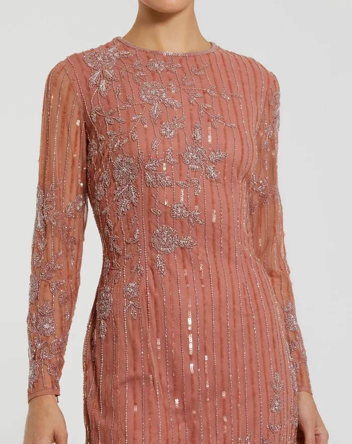 Evening Gowns Women Mac Duggal Pink Embellished High Neck Illusion Long Sleeve Gown Rose Evening Gowns Women Mac Duggal Pink Embellished High Neck Illusion Long Sleeve Gown Rose