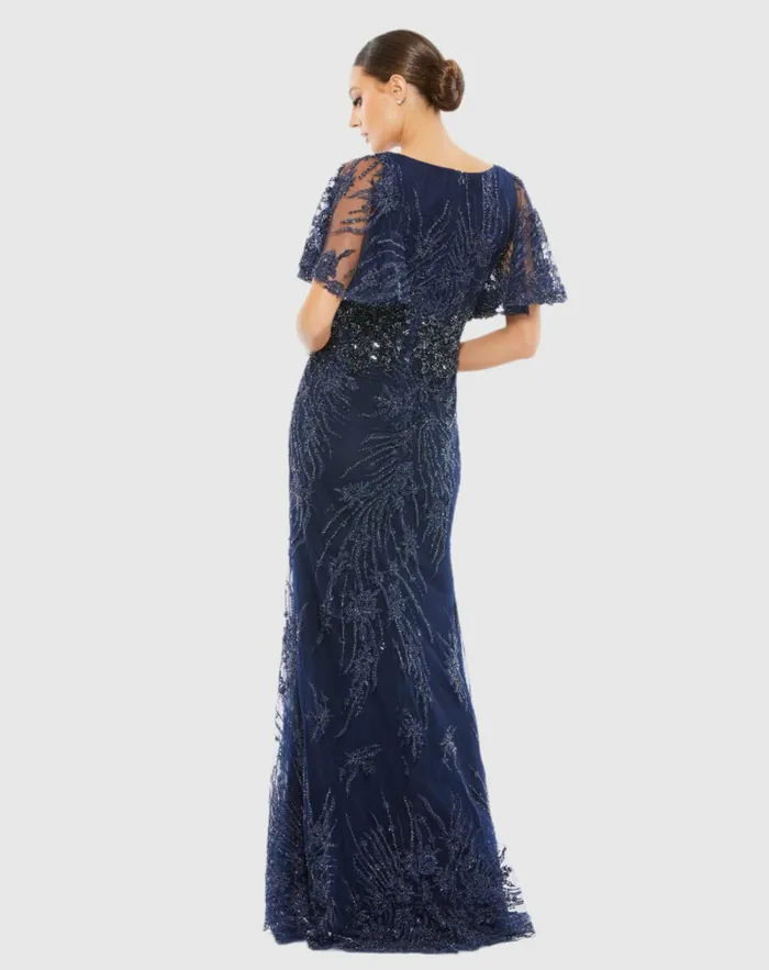 Evening Gowns Women Mac Duggal Vintage Flutter Sleeve Evening Gown Vintage Lilac