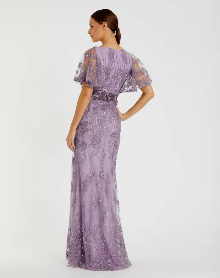 Evening Gowns Women Mac Duggal Vintage Flutter Sleeve Evening Gown Vintage Lilac