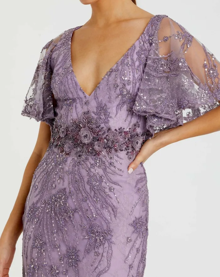 Evening Gowns Women Mac Duggal Vintage Flutter Sleeve Evening Gown Vintage Lilac