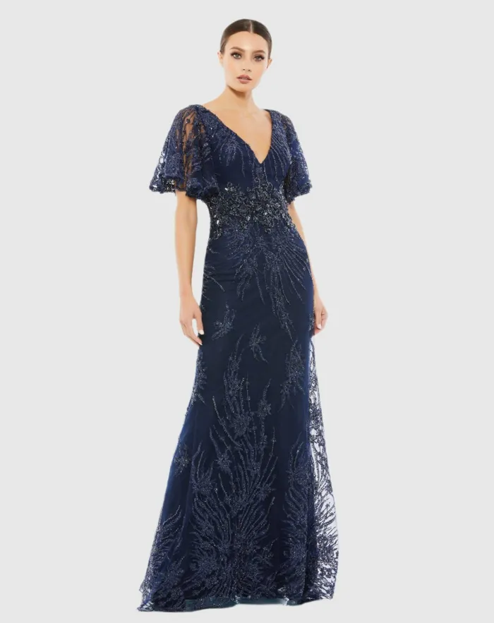 Evening Gowns Women Mac Duggal Vintage Flutter Sleeve Evening Gown Vintage Lilac