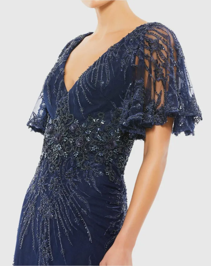 Evening Gowns Women Mac Duggal Vintage Flutter Sleeve Evening Gown Vintage Lilac