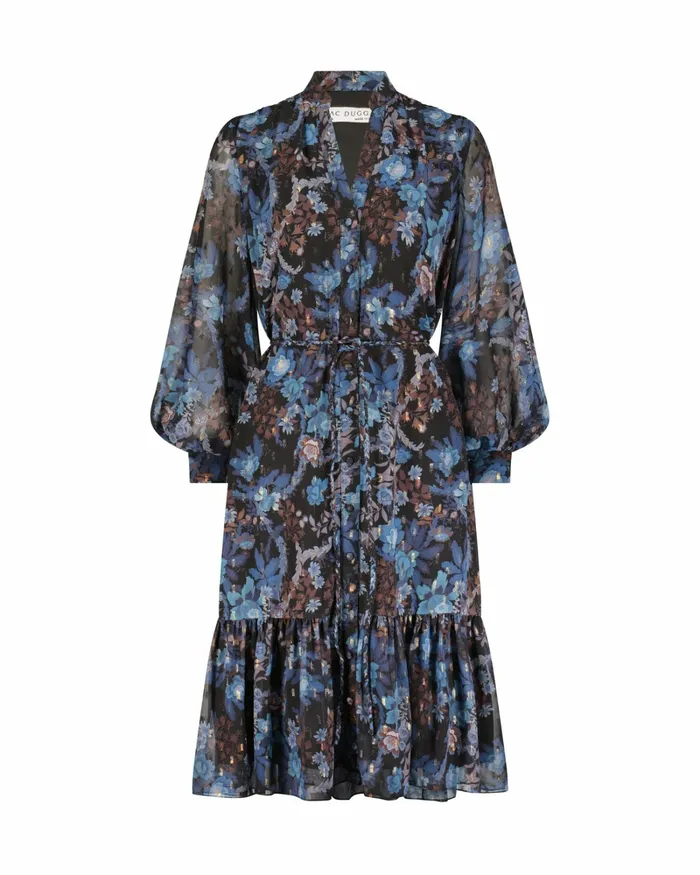 Every Day Dresses Women Lurex Chiffon Bishop Sleeve Button Up Midi Dress Black Multi Mac Duggal