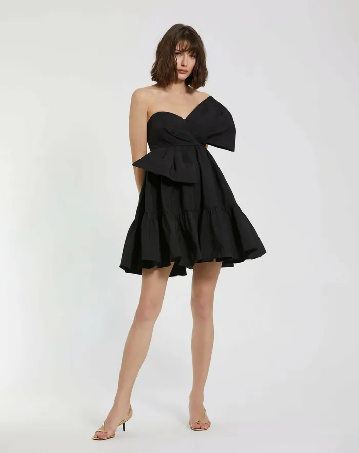 Faille Strapless Twist Bow Mini Dress Black Women Daytime Dresses Mac Duggal
