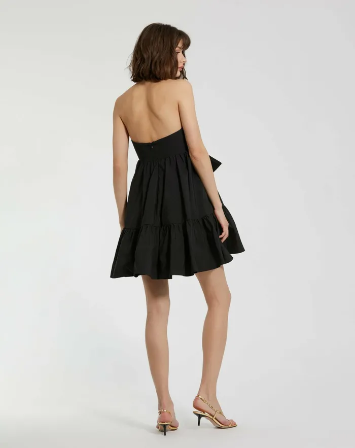 Faille Strapless Twist Bow Mini Dress Black Women Daytime Dresses Mac Duggal