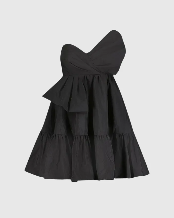 Faille Strapless Twist Bow Mini Dress Black Women Daytime Dresses Mac Duggal