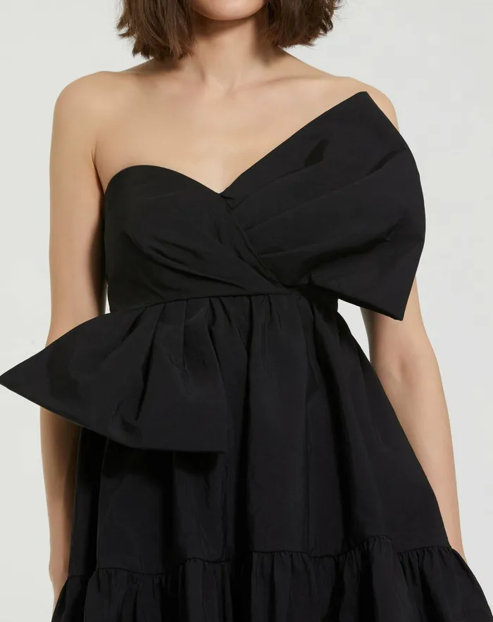 Faille Strapless Twist Bow Mini Dress Black Women Daytime Dresses Mac Duggal