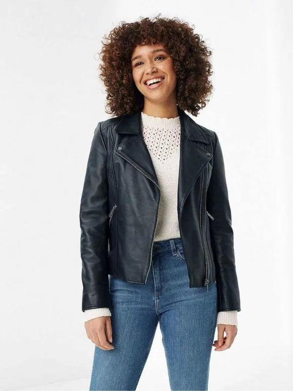 Fat Face Coats and Jackets Women Black Leather Bethany Biker Jacket
