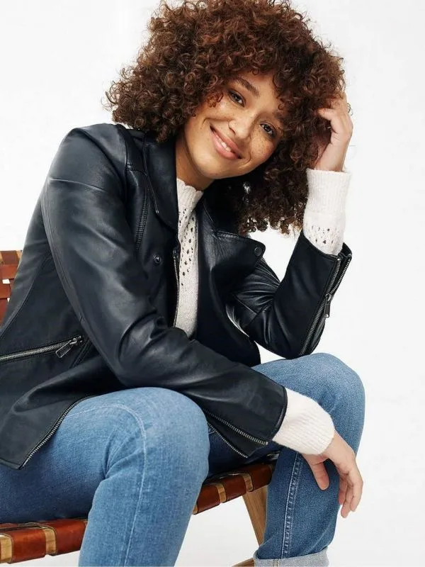 Fat Face Coats and Jackets Women Black Leather Bethany Biker Jacket
