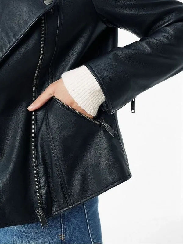 Fat Face Coats and Jackets Women Black Leather Bethany Biker Jacket