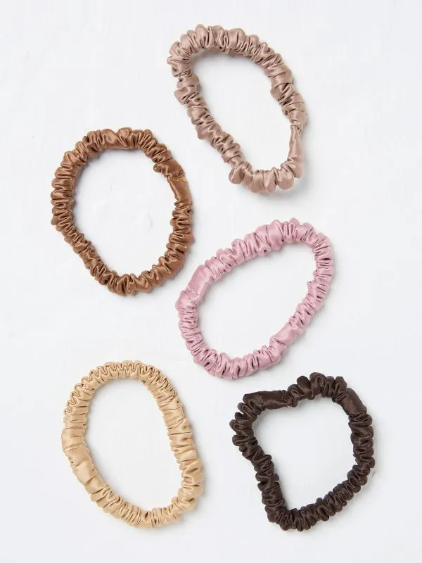 Fat Face Hair Accessories Women Brown Plain Satin Scrunchies 5 Pack