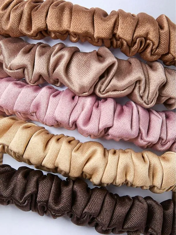 Fat Face Hair Accessories Women Brown Plain Satin Scrunchies 5 Pack