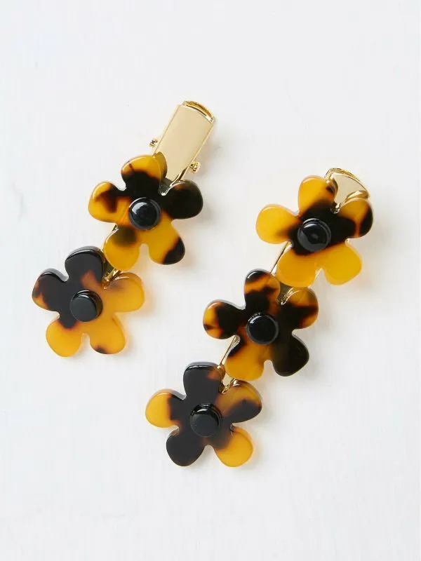 Fat Face Hair Accessories Women Tortoiseshell Brown Flower Hair Slides 2 Pack