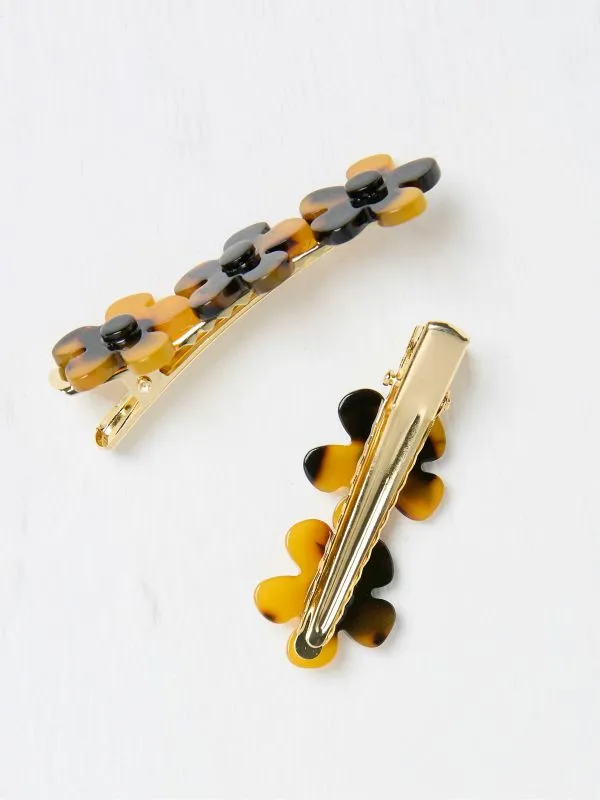 Fat Face Hair Accessories Women Tortoiseshell Brown Flower Hair Slides 2 Pack